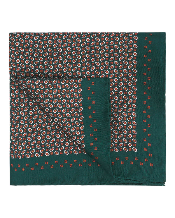 Dark green silk print pocket square by MIRTO