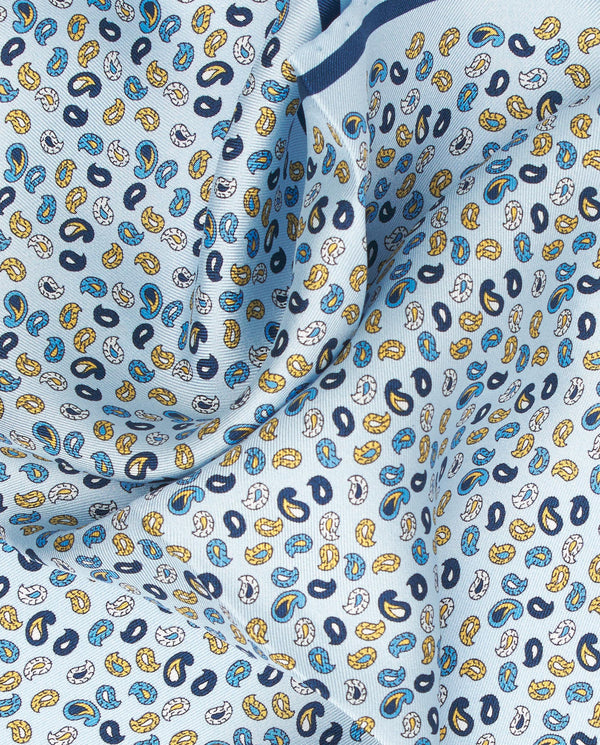 Light blue silk print pocket square by MIRTO