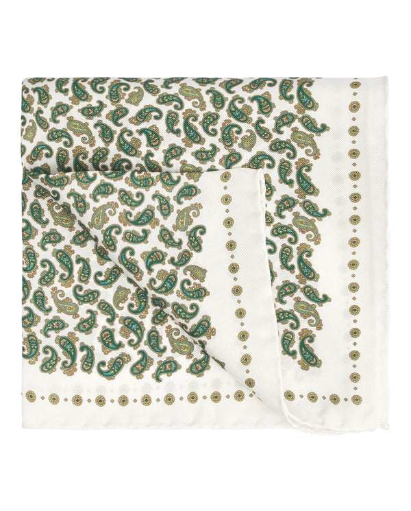 Green silk print pocket square by MIRTO