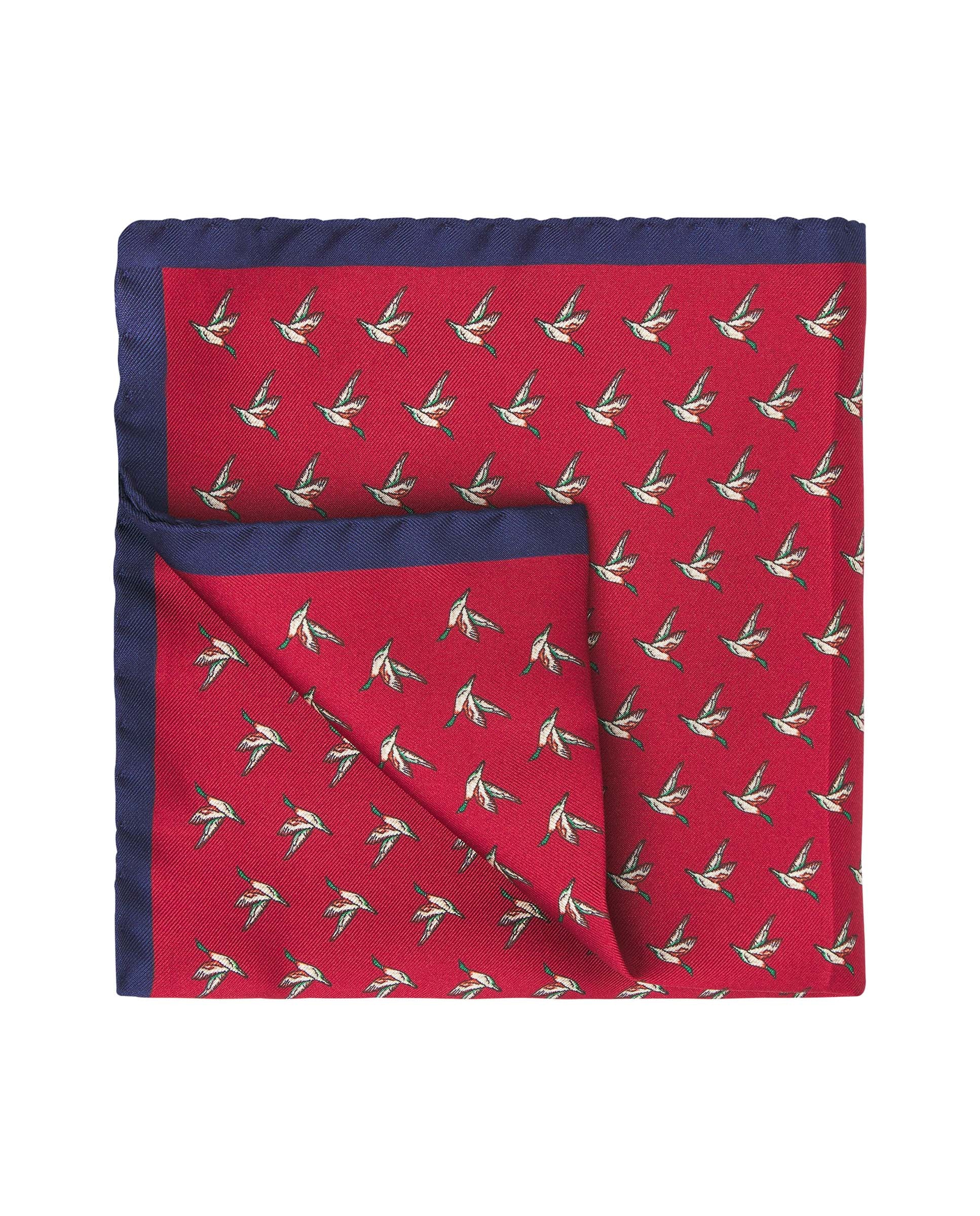 Red silk print pocket square by MIRTO