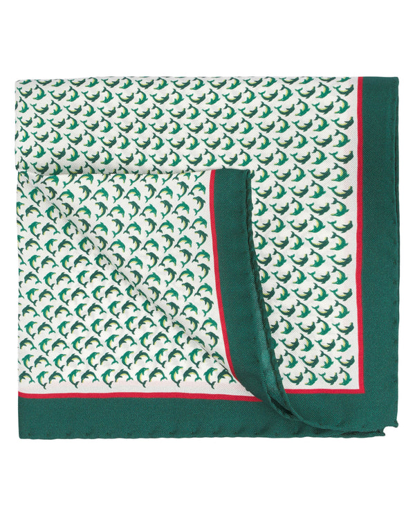 Green silk print pocket square by MIRTO