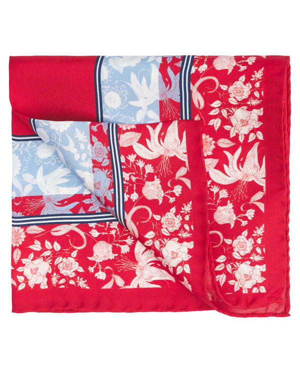 Red silk print pocket square by MIRTO