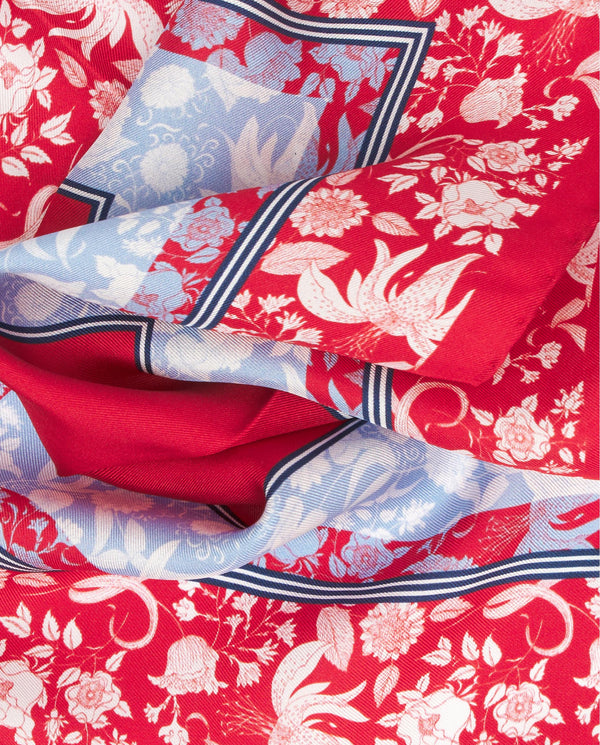 Red silk print pocket square by MIRTO