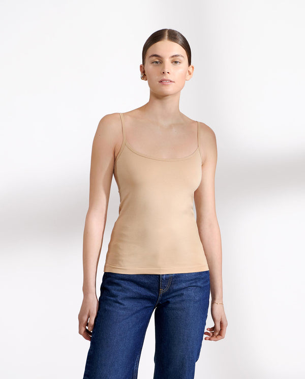 Beige Singlet top with narrow shoulder straps by B